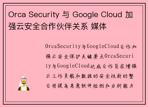 Orca Security 与 Google Cloud 加强云安全合作伙伴关系 媒体